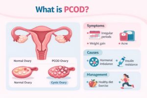 PCOD kya hota hai infographic with ovary and symptoms