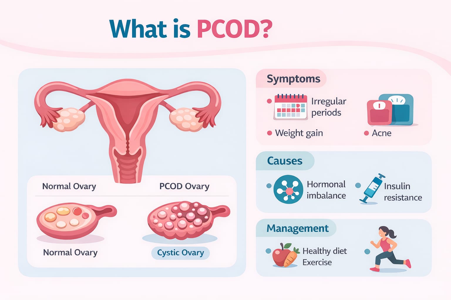 PCOD kya hota hai infographic with ovary and symptoms