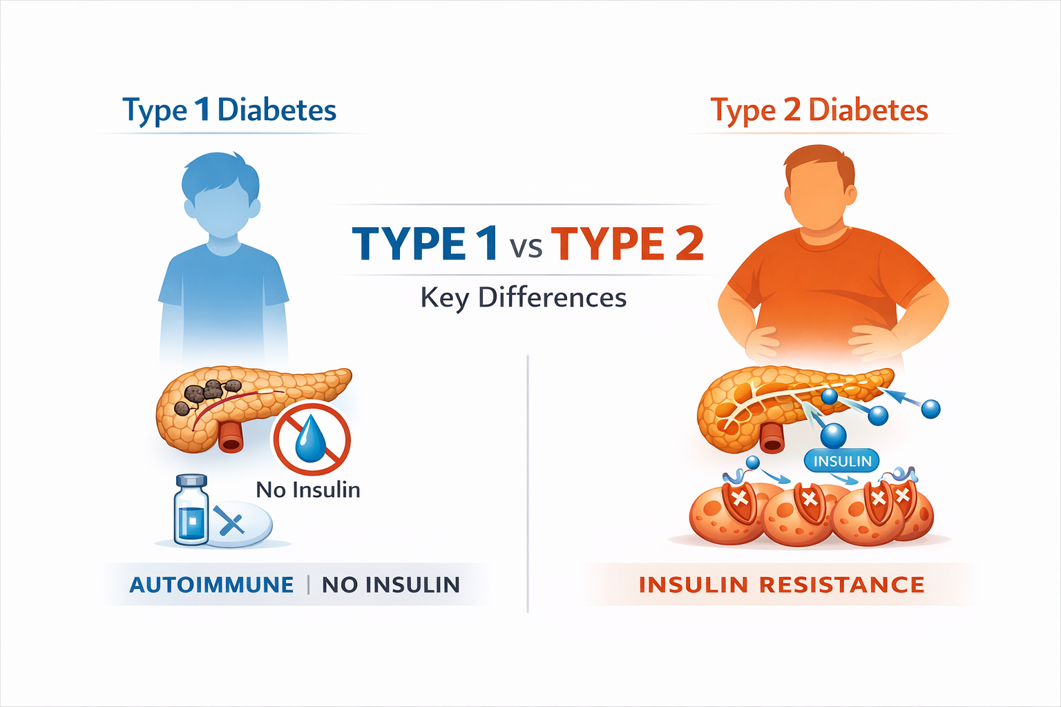 type 1 vs type 2 diabetes difference